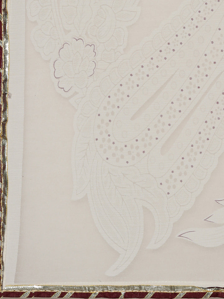Neerus White cotton solid kurta set with trouser and dupatta - detail view 4