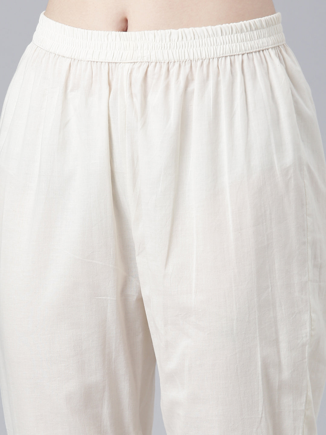 Neerus White cotton solid kurta set with trouser and dupatta - detail view 3