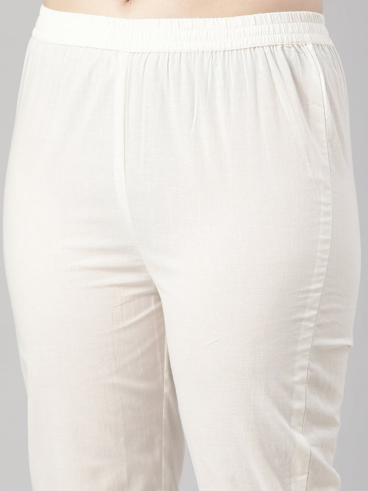 Neerus White floral printed straight suit set - detail view 3
