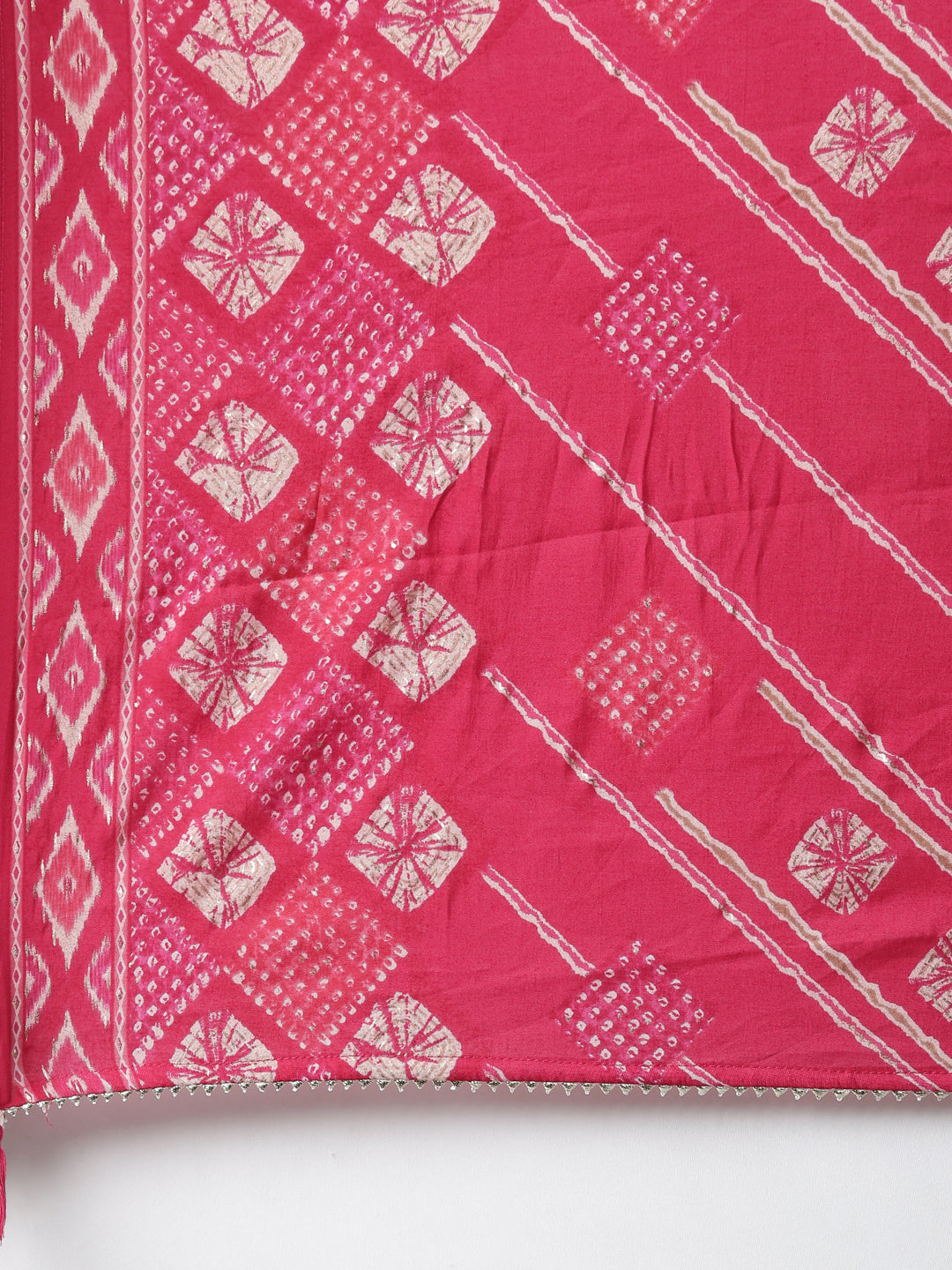 Neerus Pink muslin Bandhani printed kurta set - detail view 4