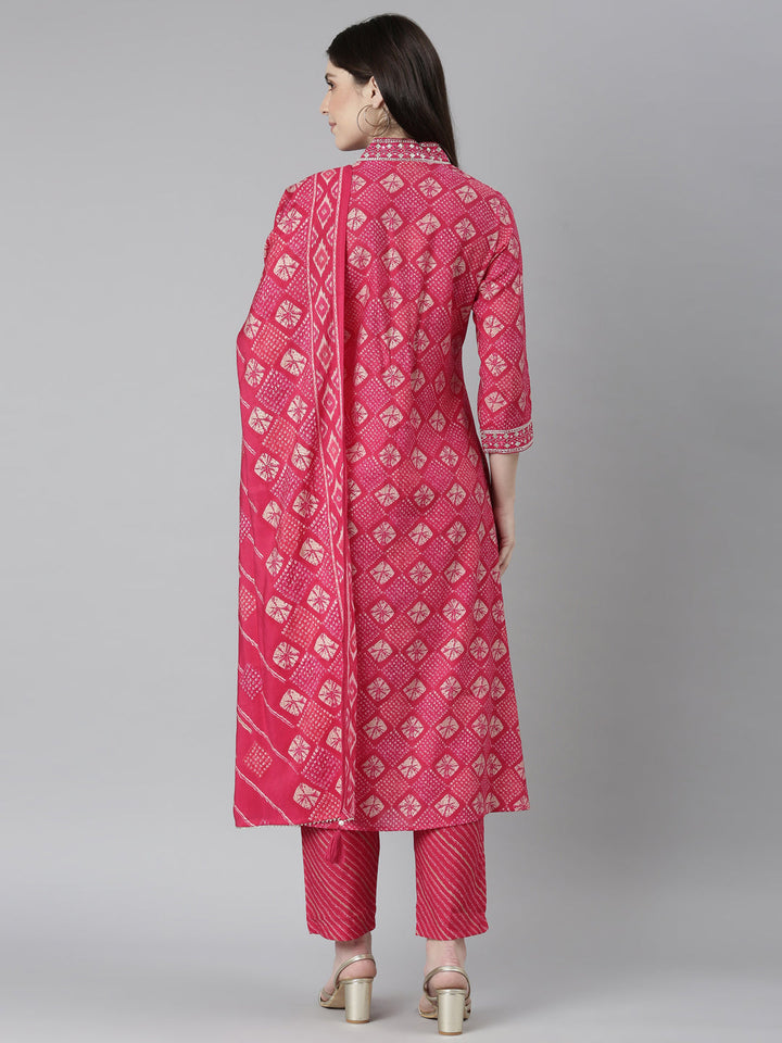 Neerus Pink muslin Bandhani printed kurta set - side view