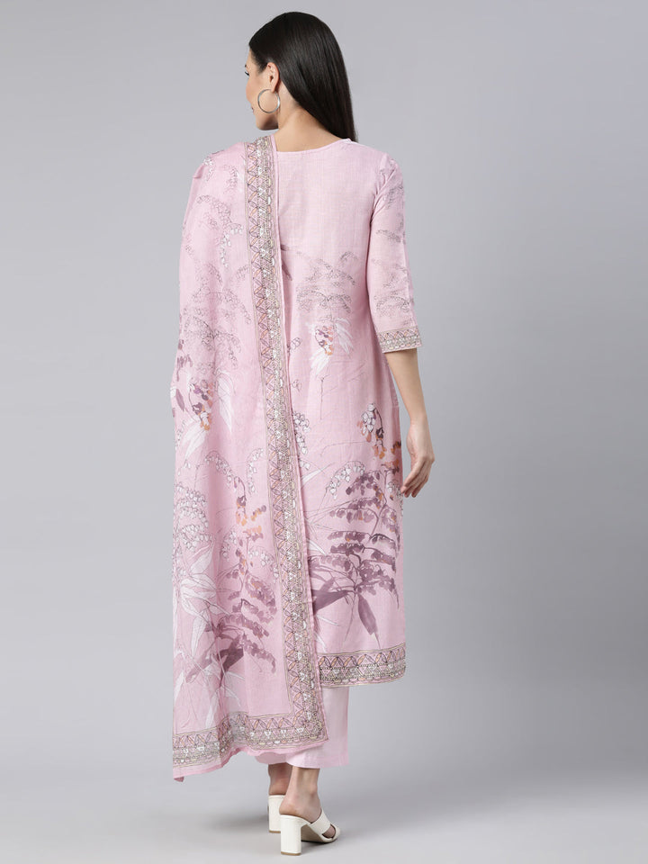 Neerus Pink printed floral straight suit set - side view