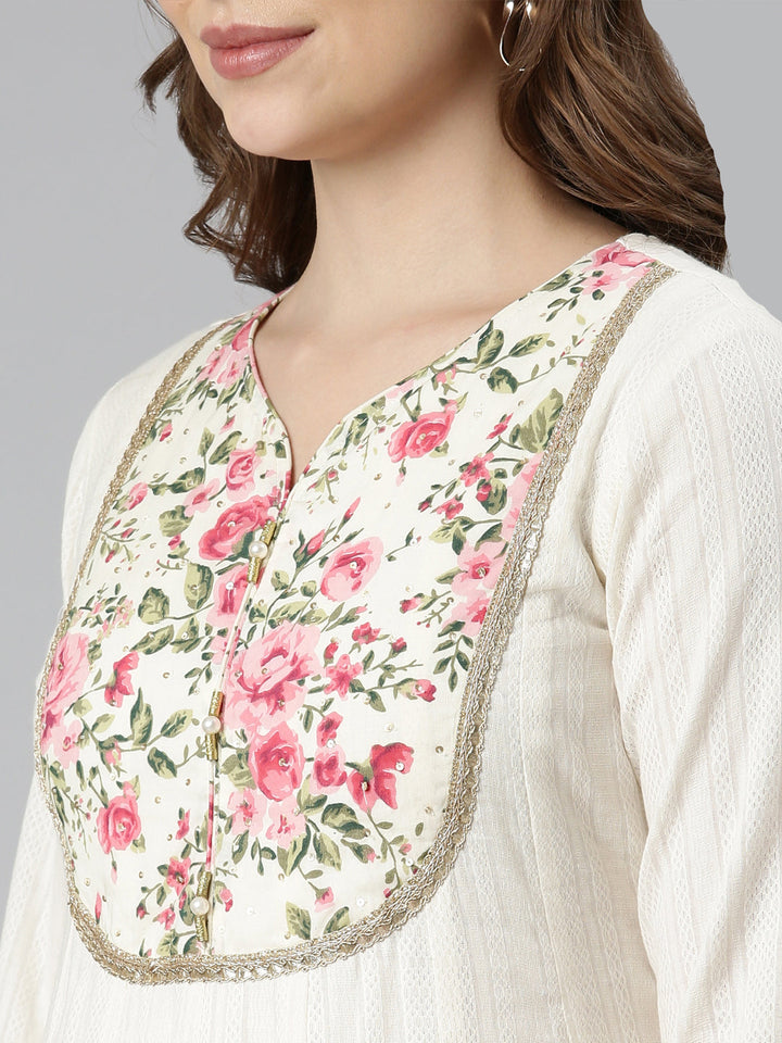 Neerus Beige flared solid suit set - detail view 1