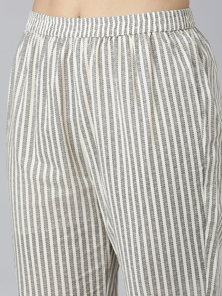 Neerus Cream Regular Straight Printed Kurta and Trousers With Dupatta