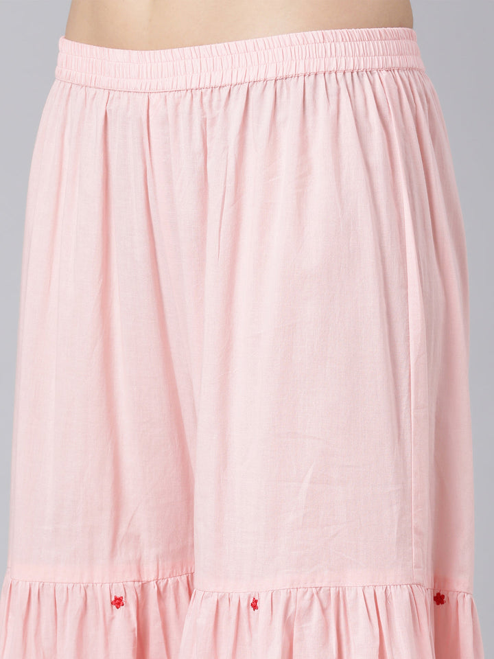 Neerus Pink cotton printed suit set with sharara and dupatta - detail view 4