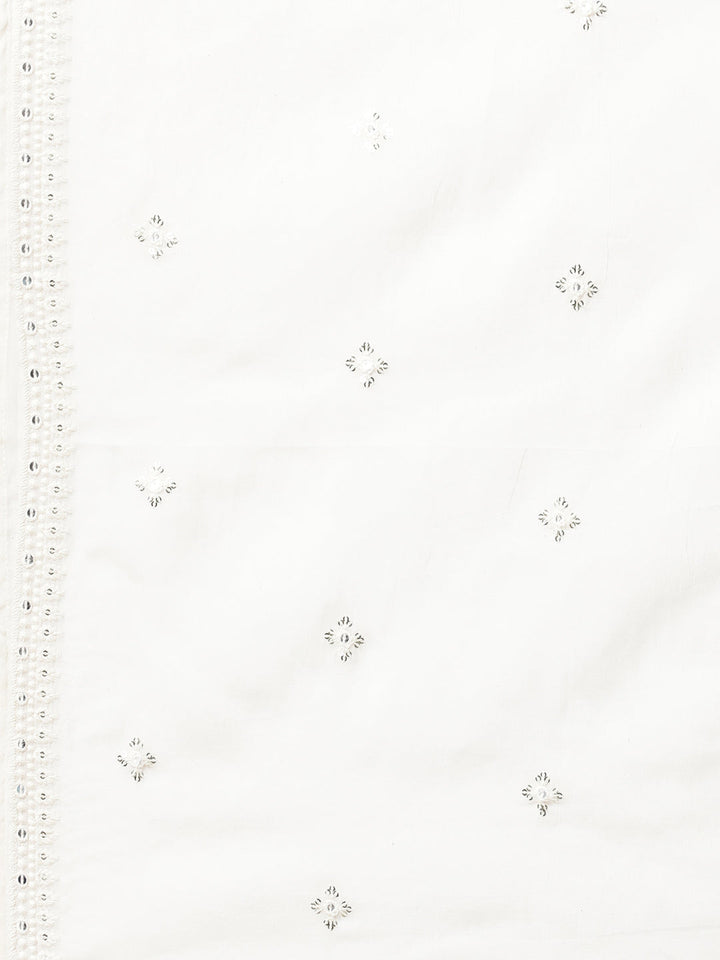 Neerus Off White Panelled Straight Solid Kurta And Palazzos With Dupatta