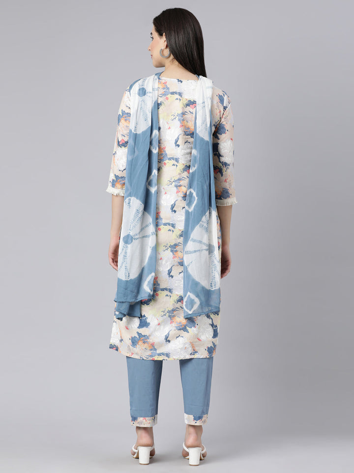 Neerus Multi printed panelled straight suit set - detail view 1