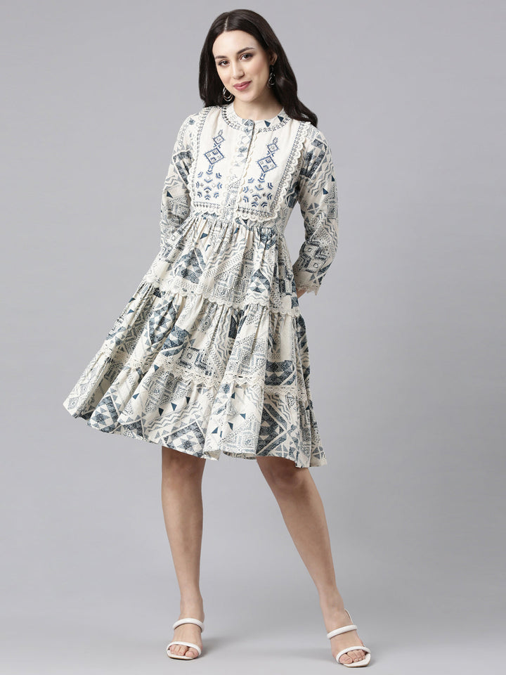 Neerus White embellished anarkali kurti - front view