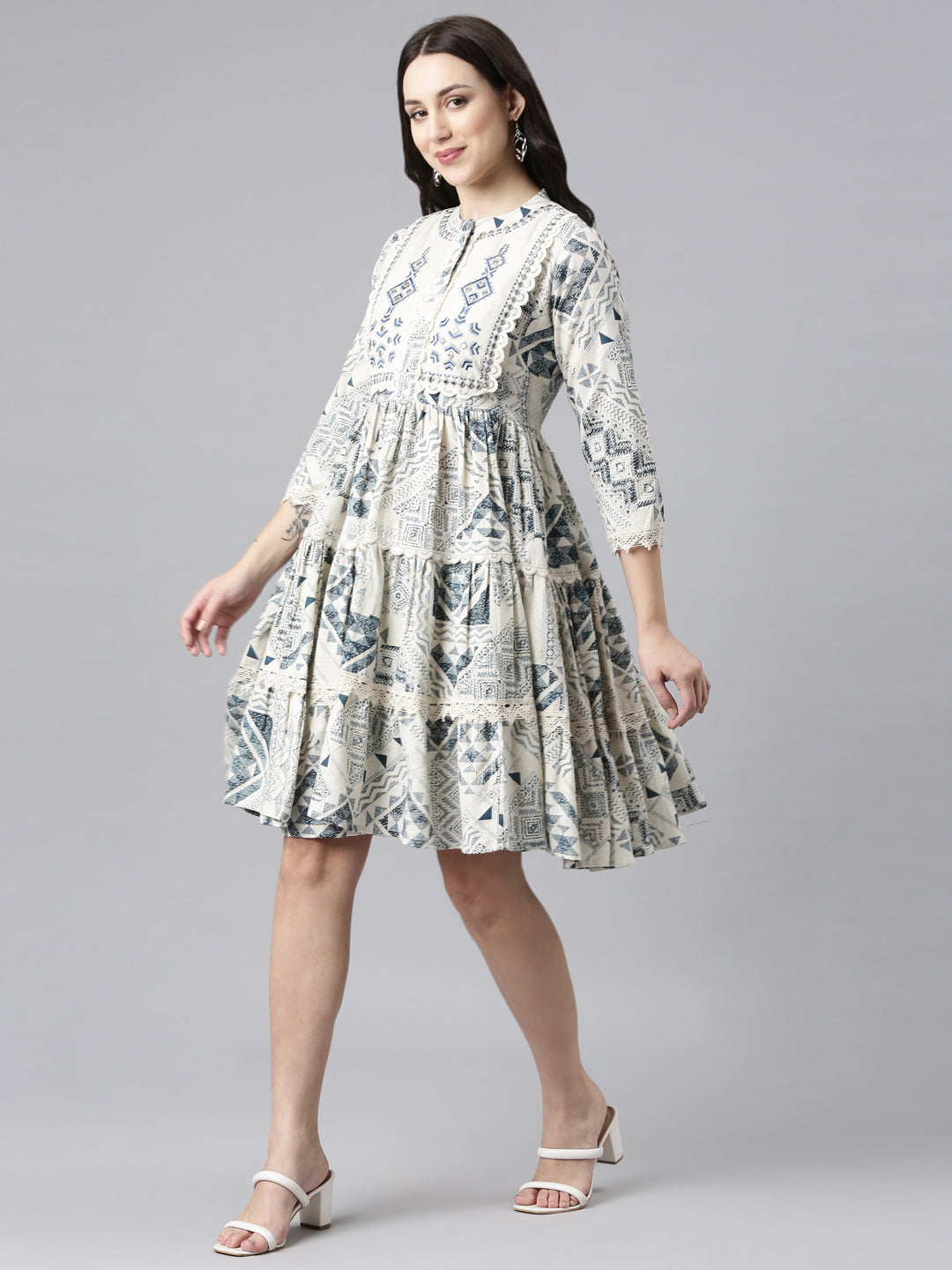 Neerus White embellished anarkali kurti - back view