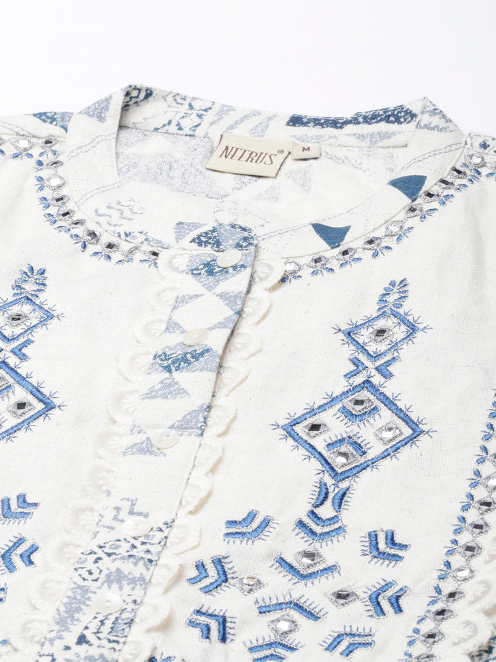 Neerus White embellished anarkali kurti - detail view 1