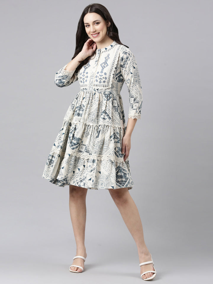 Neerus White embellished anarkali kurti - detail view 2