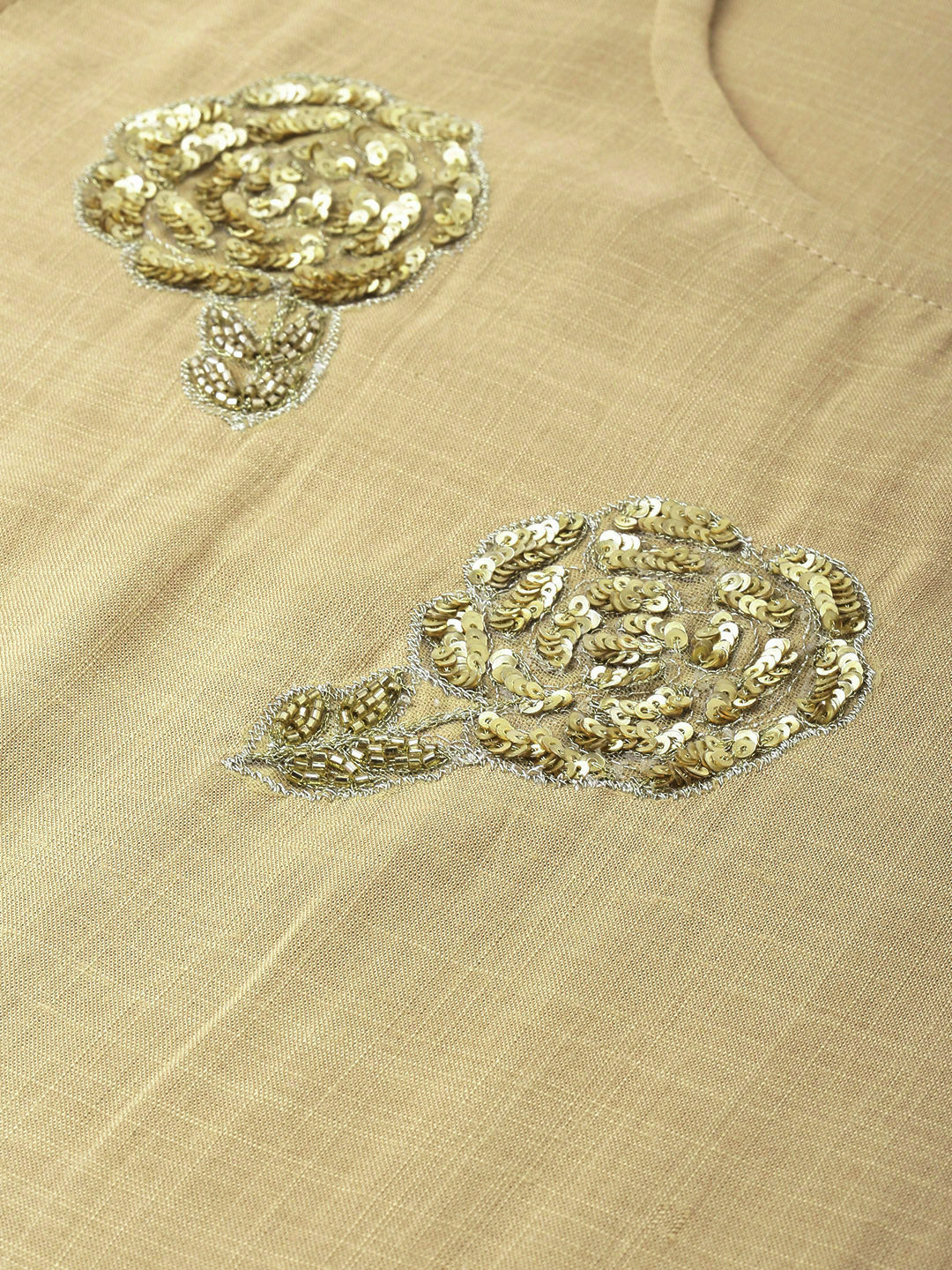 Neerus Beige rayon embellished high-low kurta - back view