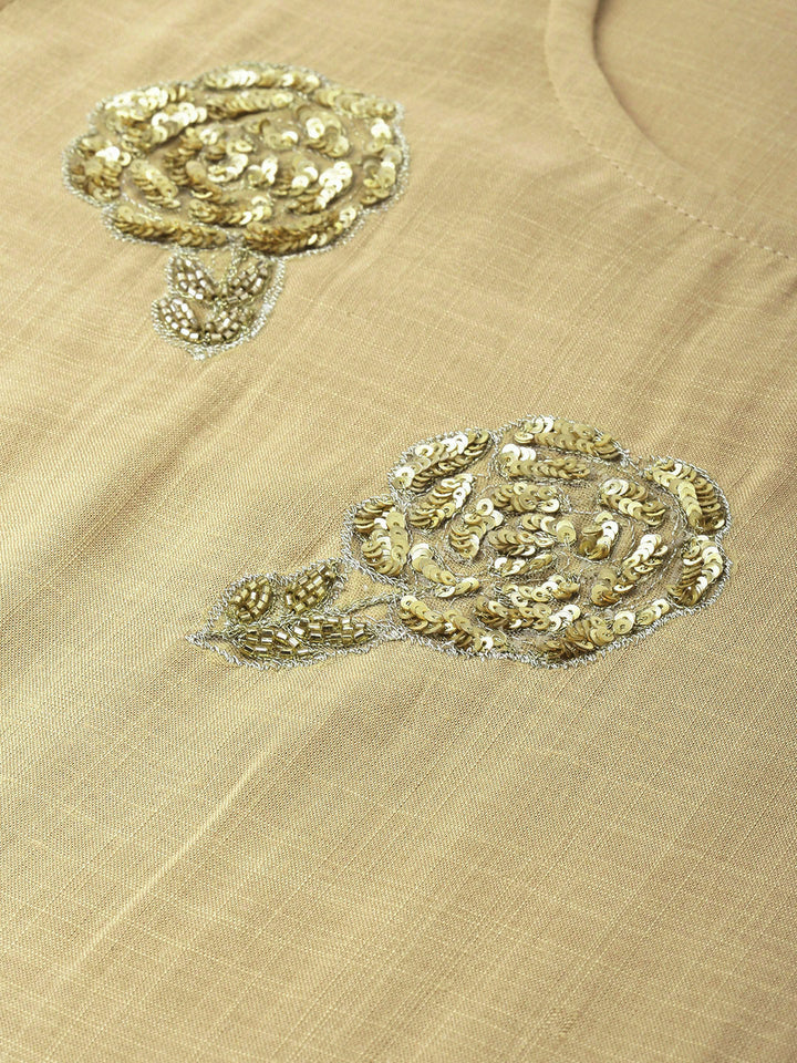 Neerus Beige rayon embellished high-low kurta - back view