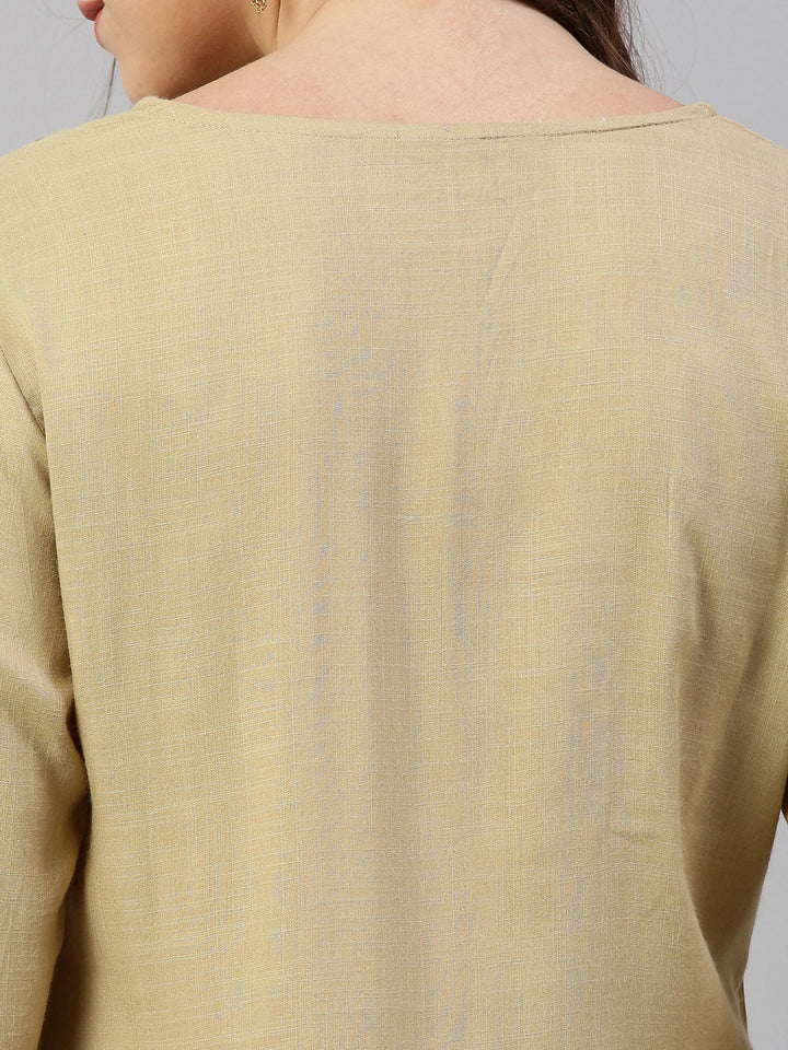 Neerus Beige rayon embellished high-low kurta - detail view 3