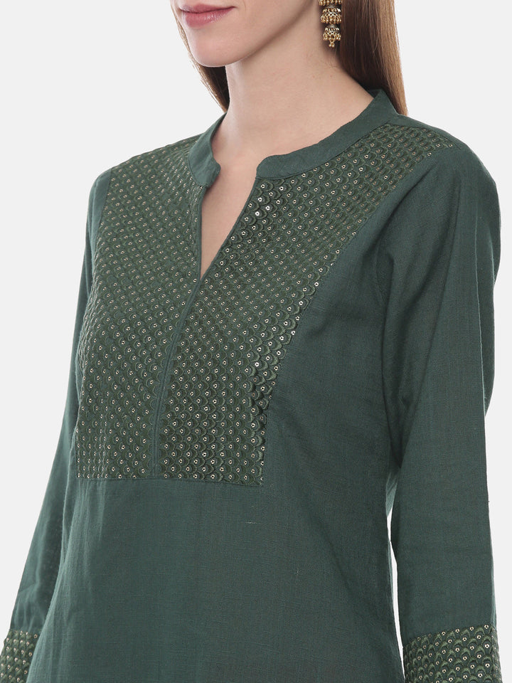 Neerus Green rayon embellished straight kurta - back view