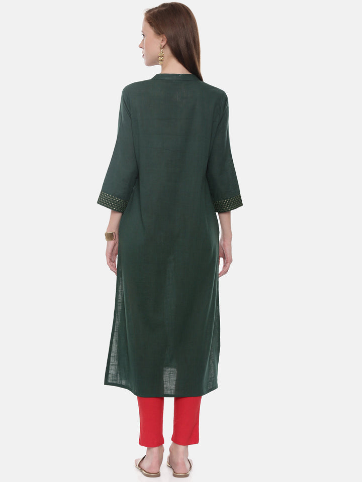 Neerus Green rayon embellished straight kurta - detail view 2