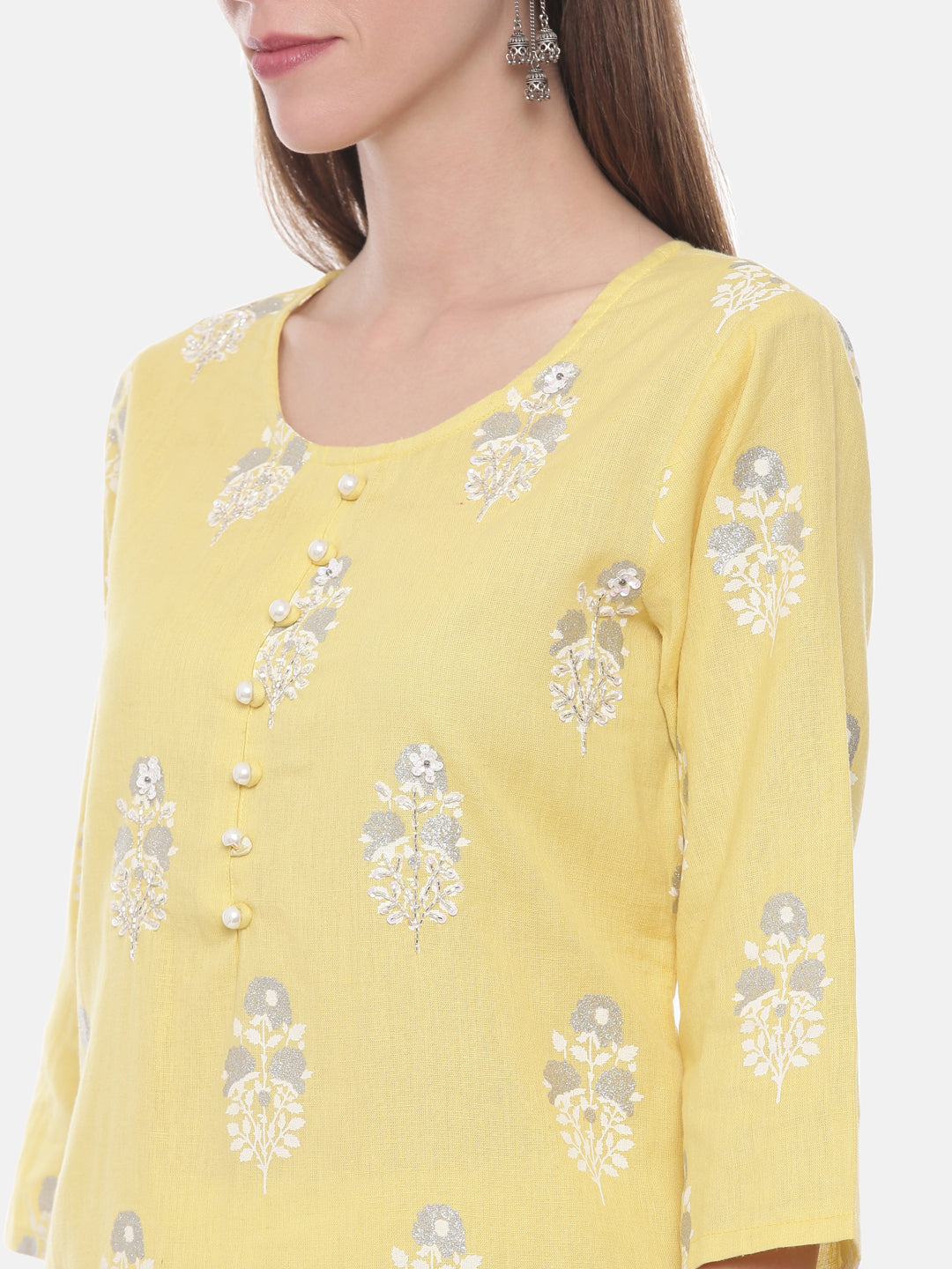 Neerus Yellow rayon embellished straight kurta - back view