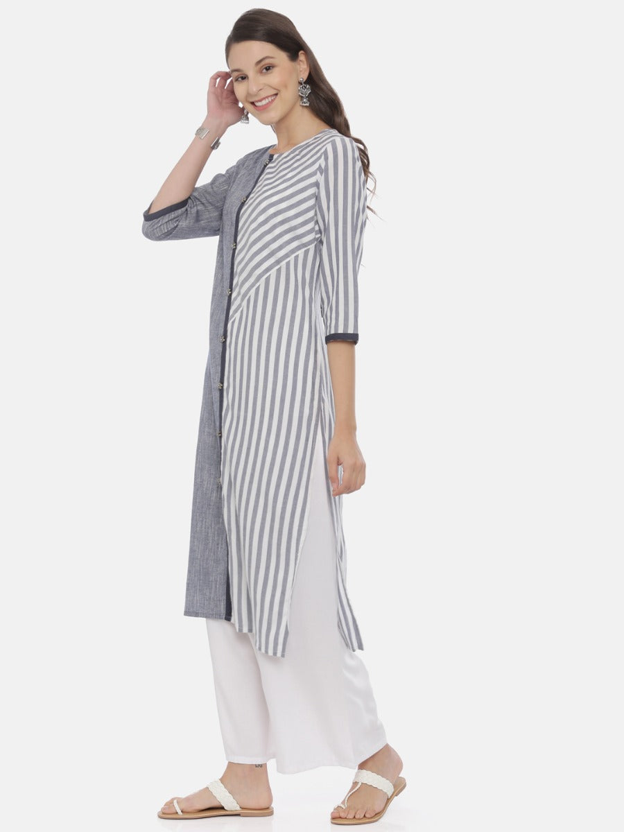 Neerus Grey rayon printed straight kurta - side view