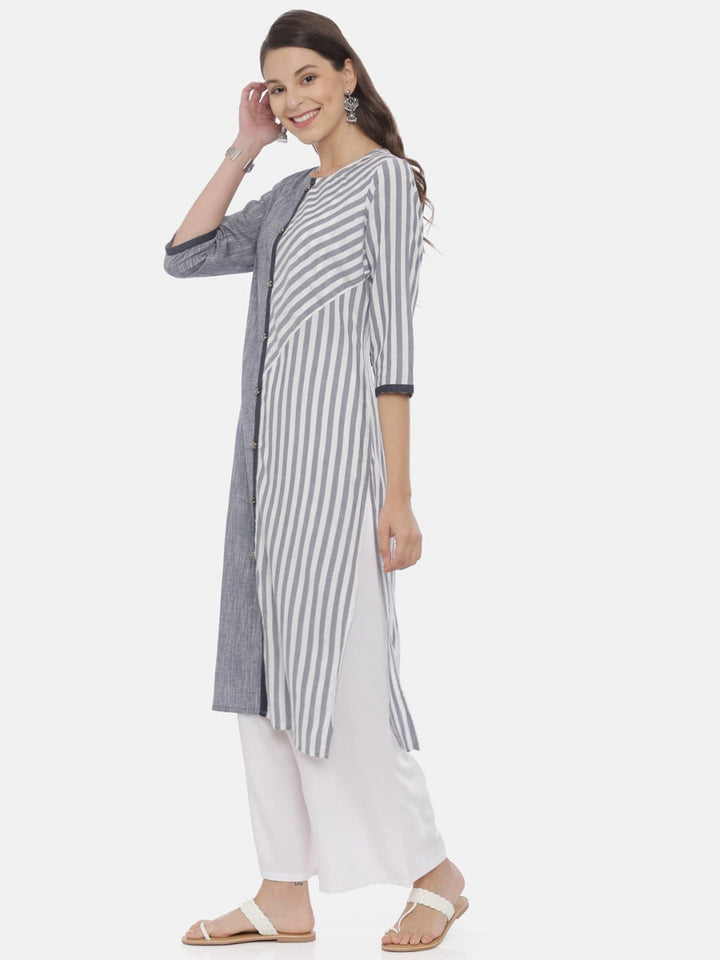 Neerus Grey rayon printed straight kurta - side view