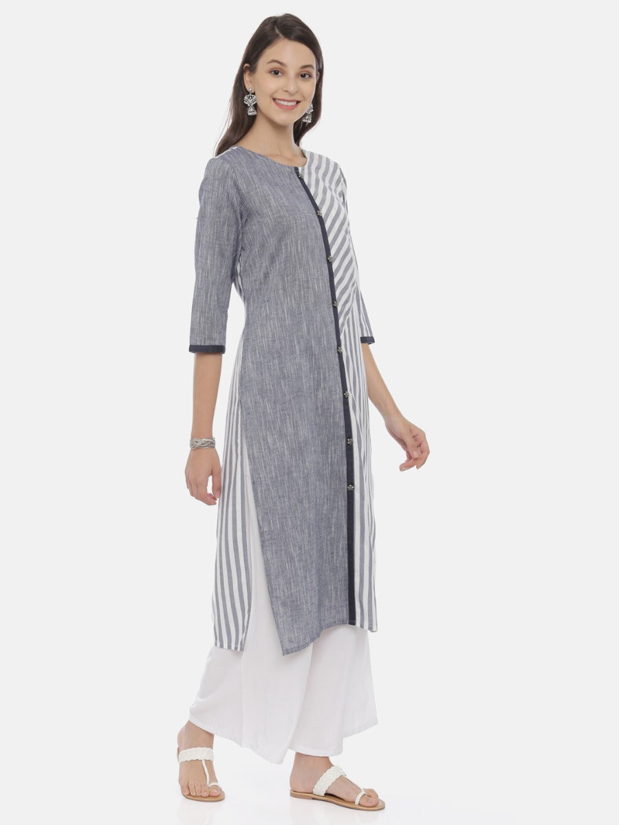 Neerus Grey rayon printed straight kurta - detail view 1