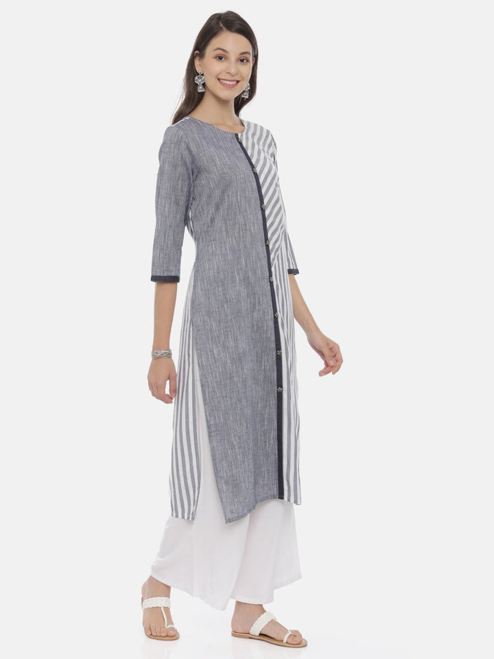 Neerus Grey rayon printed straight kurta - detail view 1
