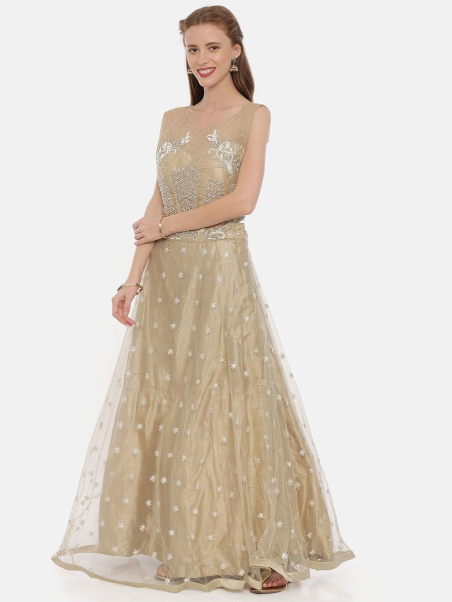 Neerus Beige net embellished lehenga set - detail view 1