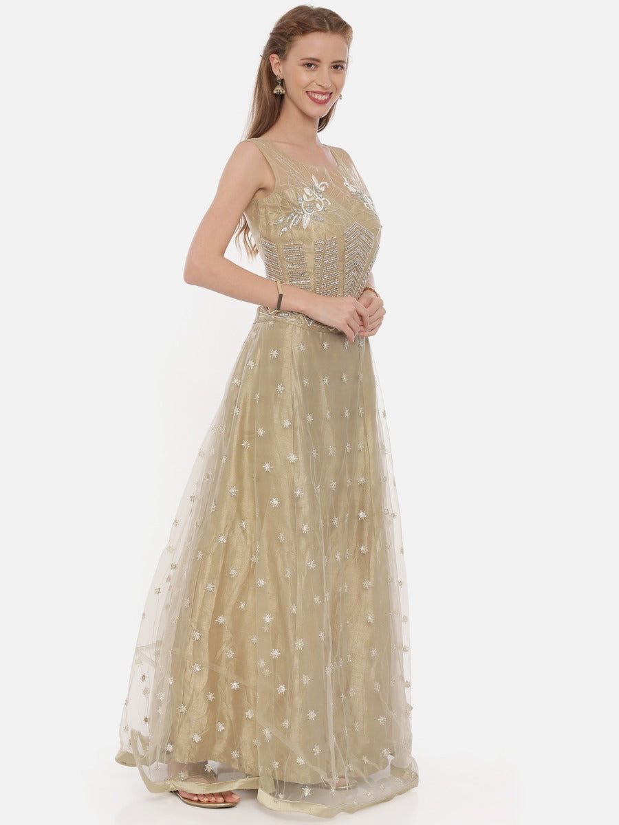 Neerus Beige net embellished lehenga set - detail view 2