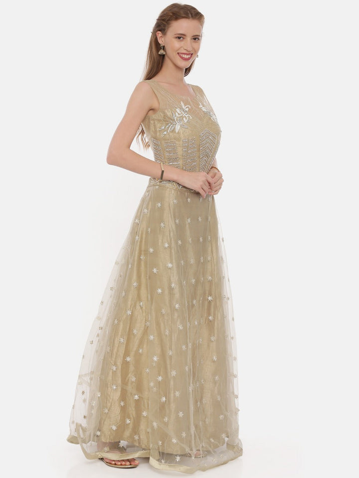 Neerus Beige net embellished lehenga set - detail view 2