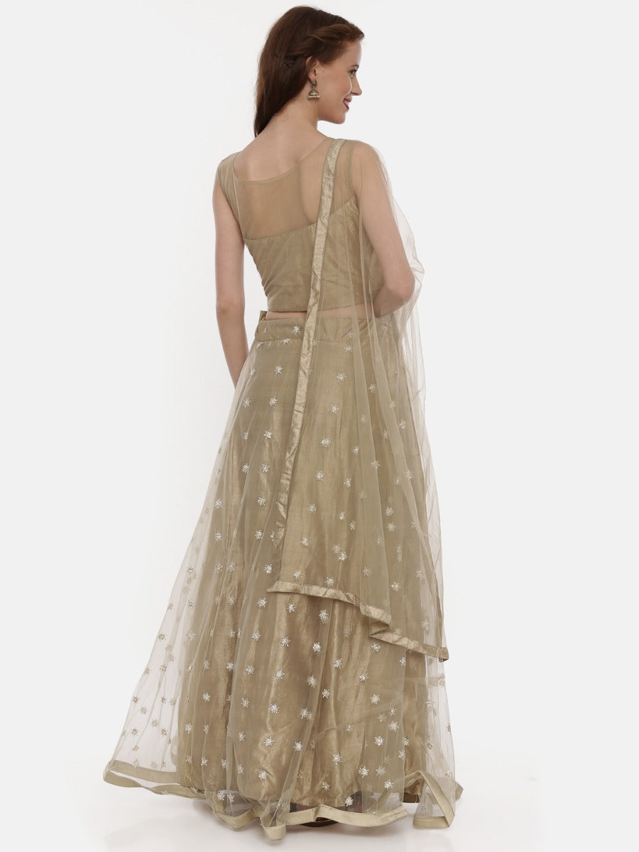 Neerus Beige net embellished lehenga set - detail view 3