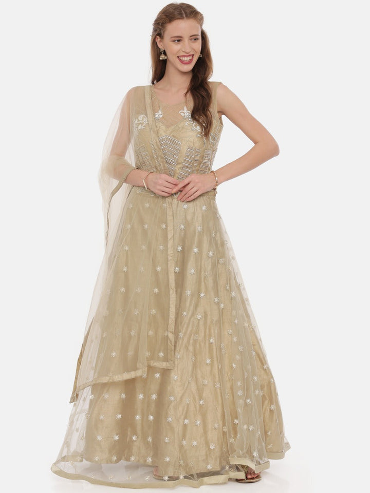 Neerus Beige net embellished lehenga set - detail view 4