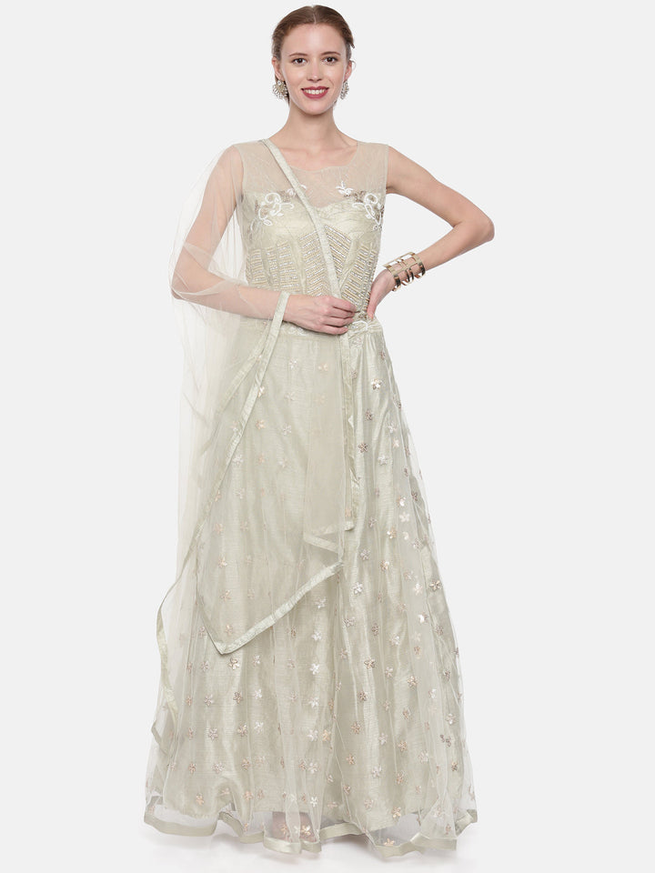 Neerus Grey net embellished lehenga set - front view