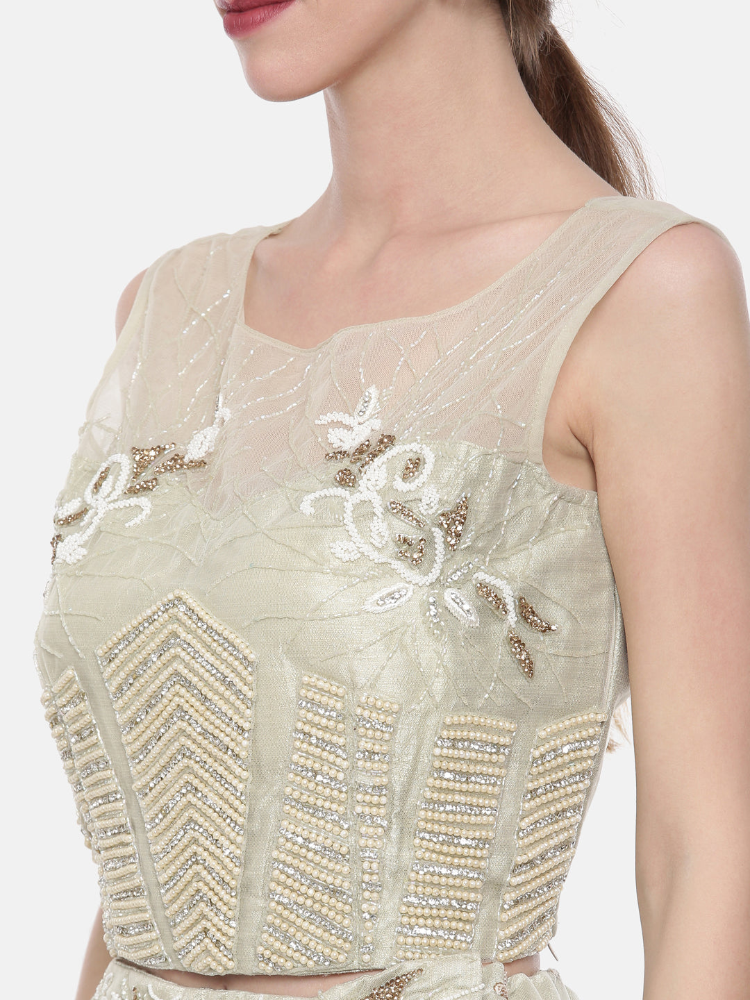 Neerus Grey net embellished lehenga set - side view