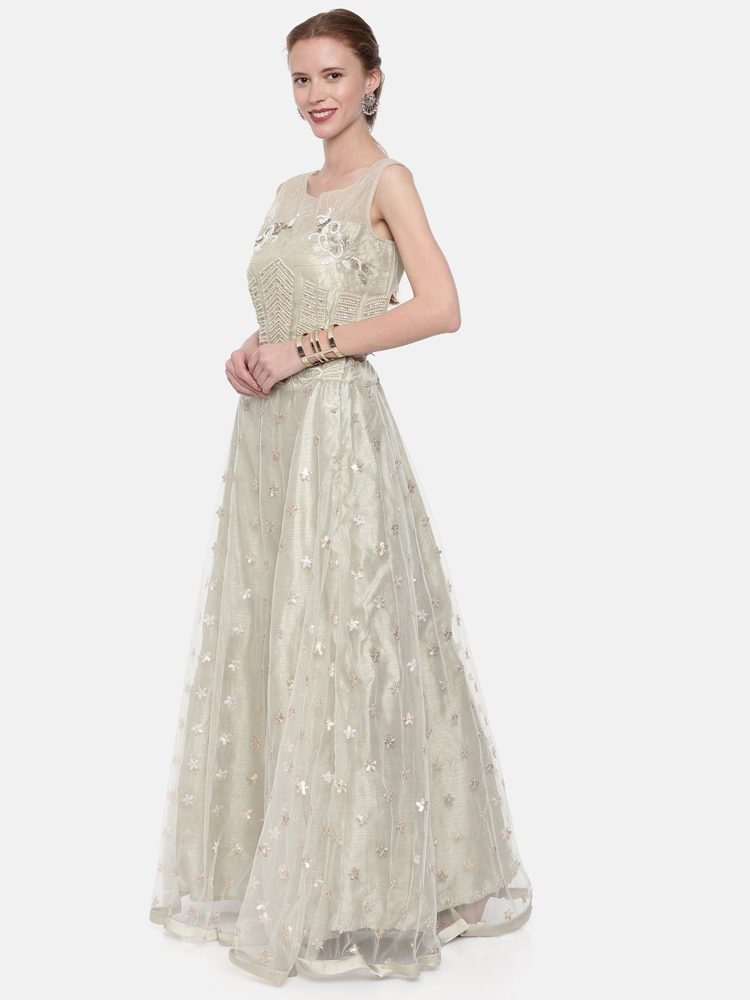 Neerus Grey net embellished lehenga set - detail view 1