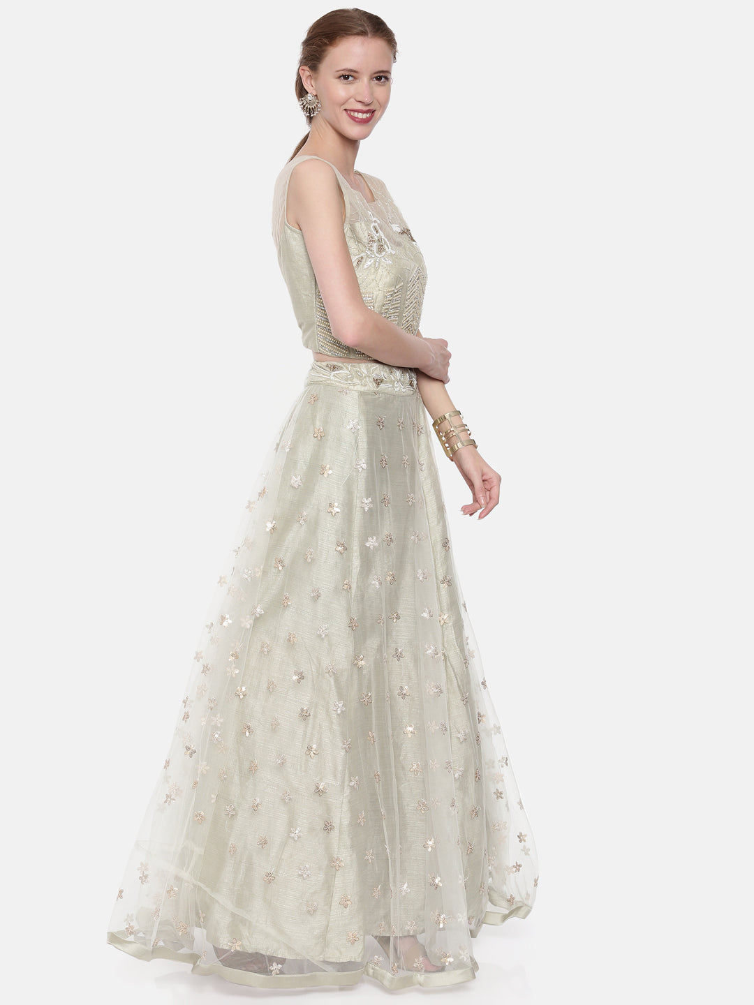Neerus Grey net embellished lehenga set - detail view 2