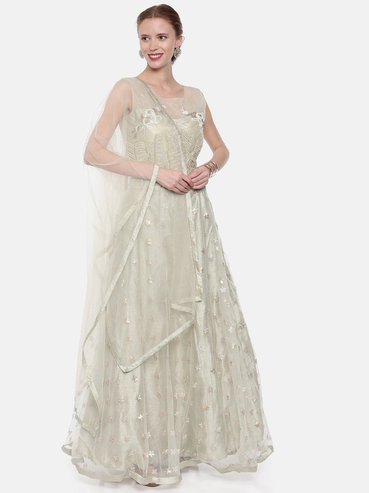 Neerus Grey net embellished lehenga set - detail view 4