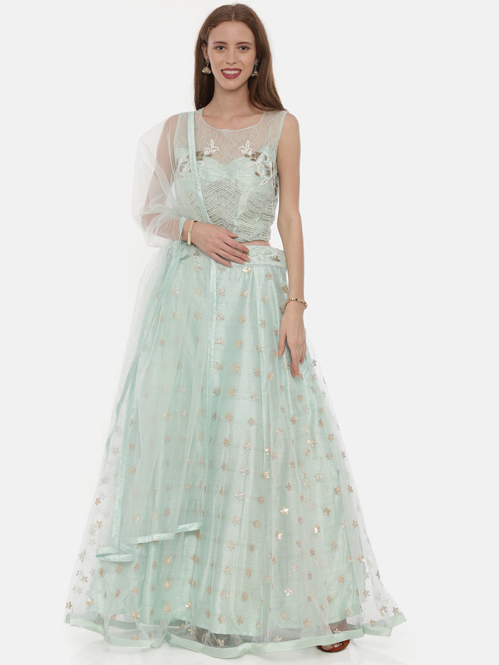 Neerus Green net embellished lehenga set - front view