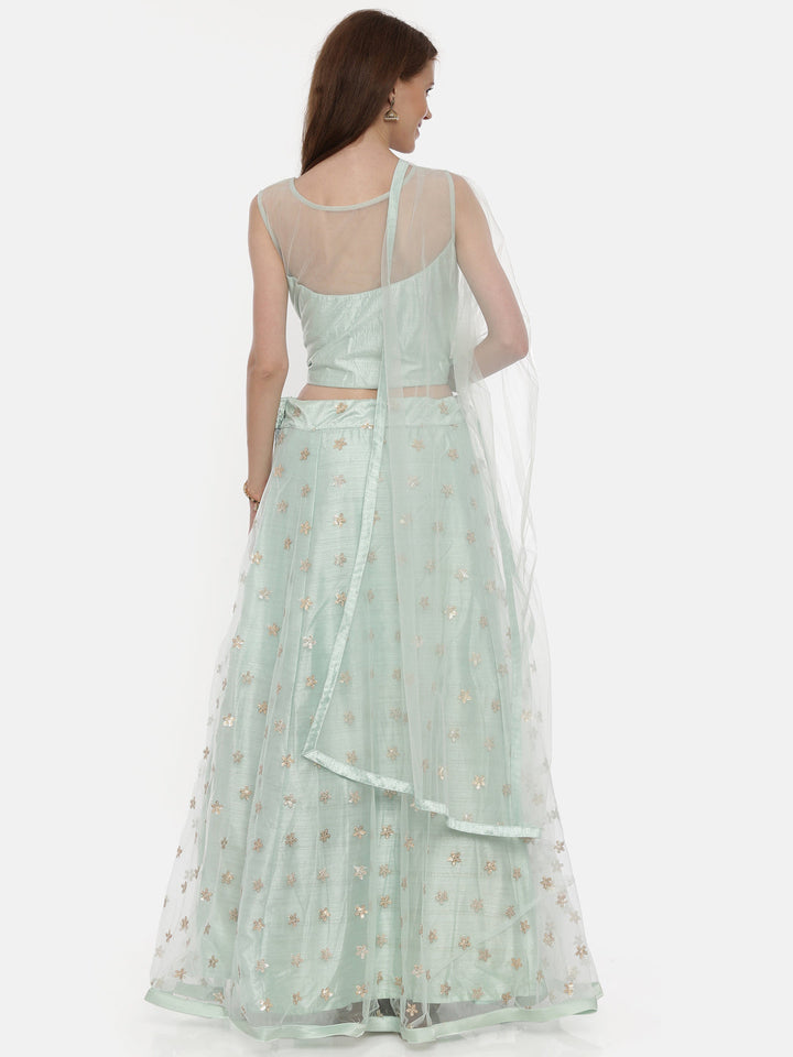Neerus Green net embellished lehenga set - detail view 3