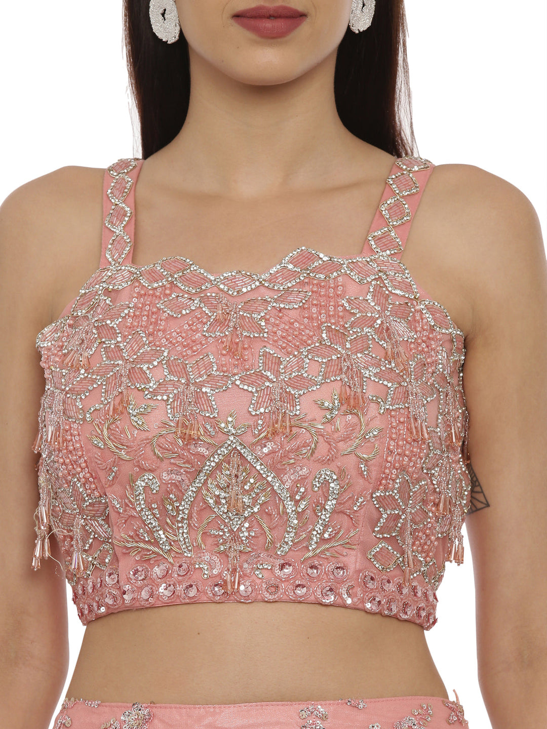 Neerus Orange net embellished lehenga set - side view