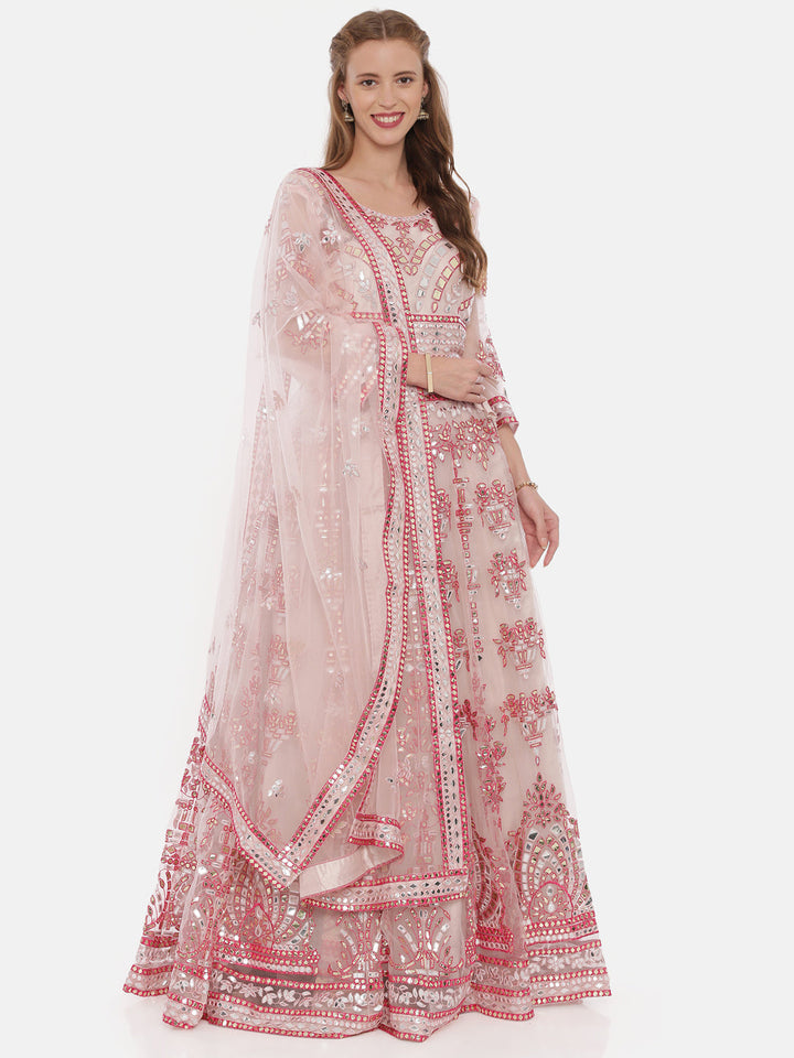 Neerus Pink net embellished lehenga set - detail view 4