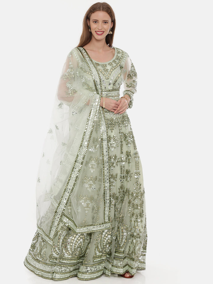 Neerus Green net embellished lehenga set - front view