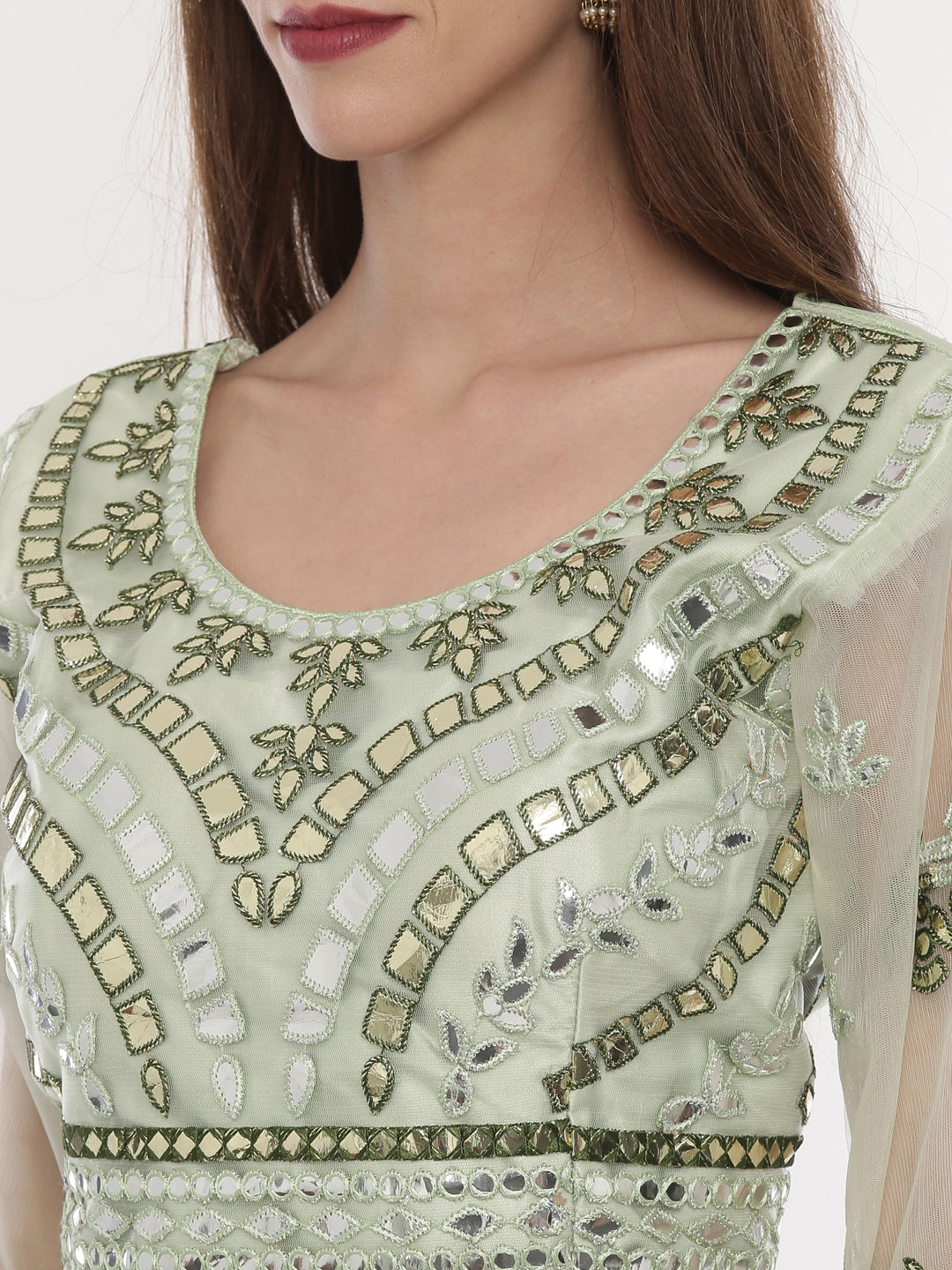 Neerus Green net embellished lehenga set - side view