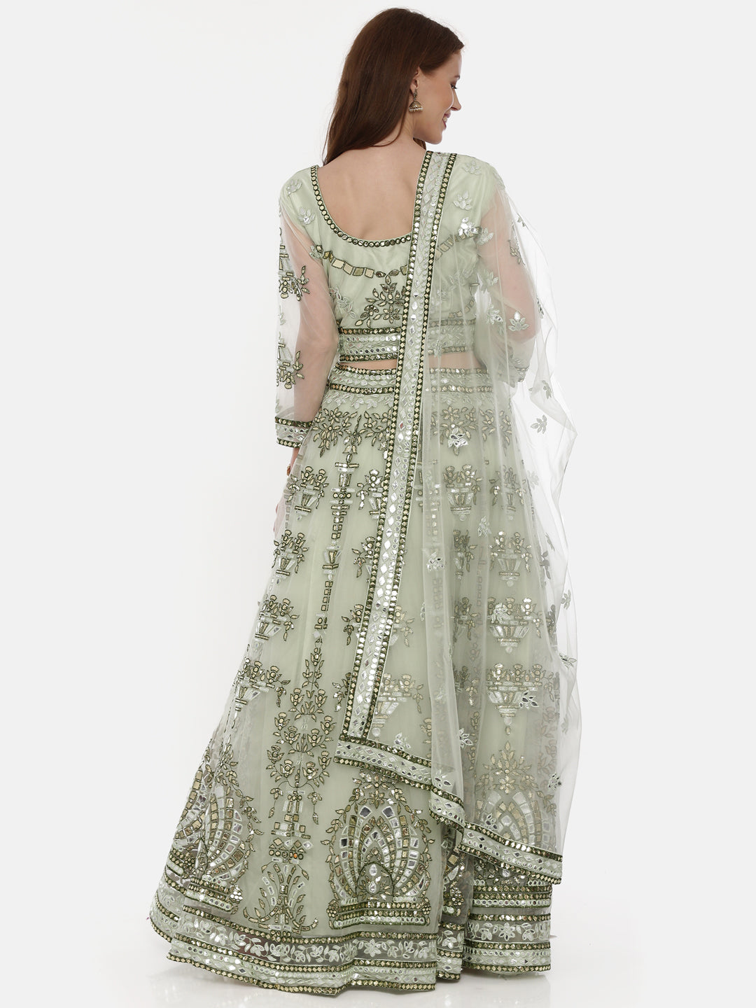 Neerus Green net embellished lehenga set - detail view 3