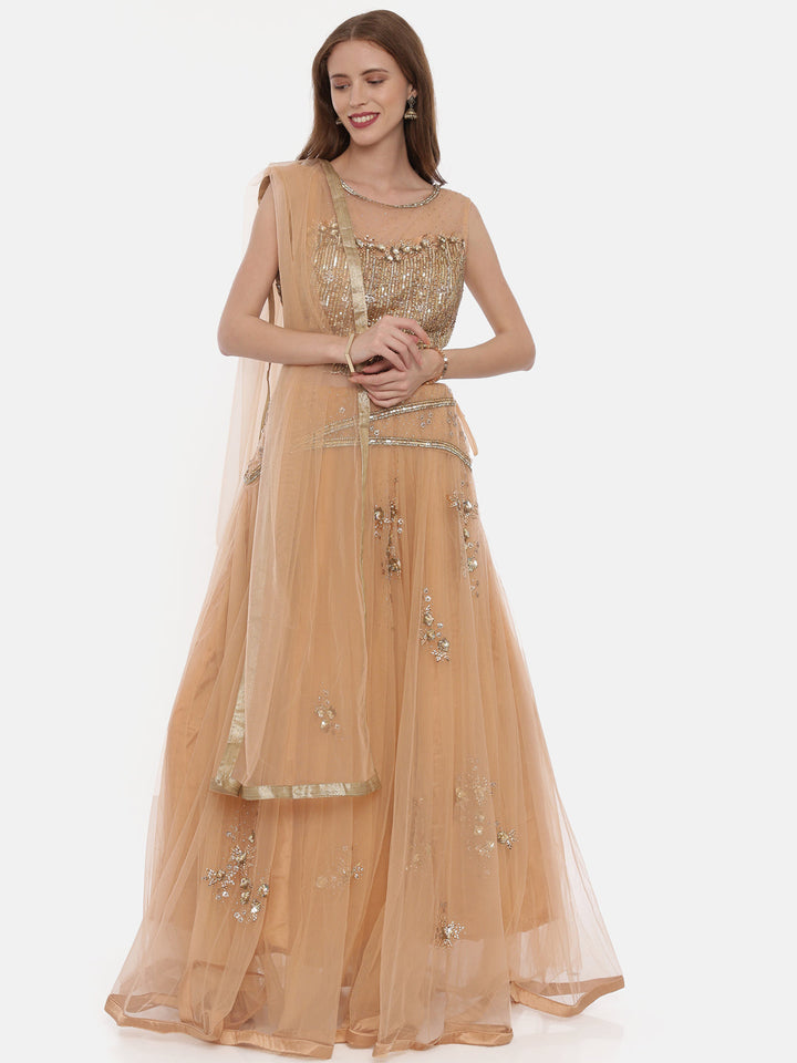 Neerus Orange net embellished lehenga set - front view