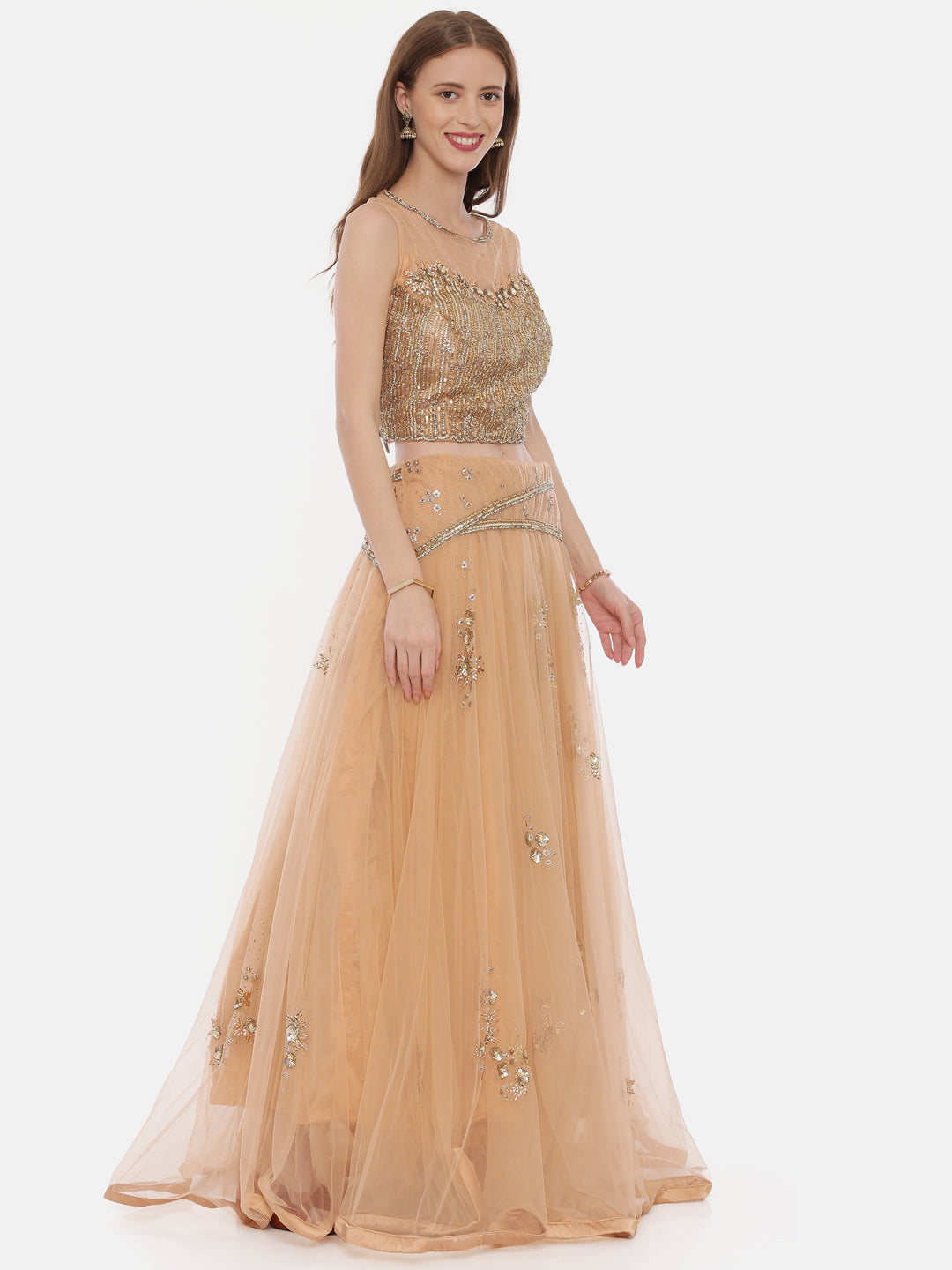 Neerus Orange net embellished lehenga set - detail view 2