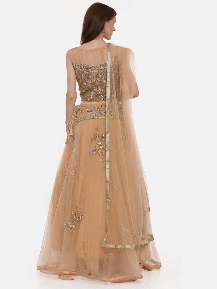 Neerus Orange net embellished lehenga set - detail view 3