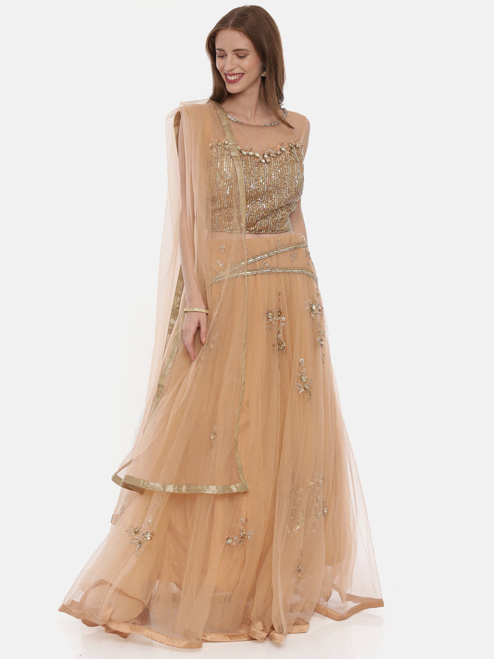 Neerus Orange net embellished lehenga set - detail view 4