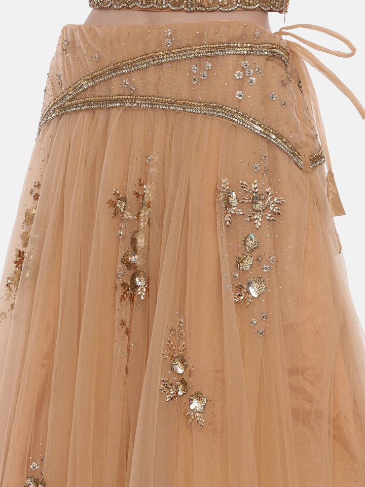 Neerus Orange net embellished lehenga set - detail view 5