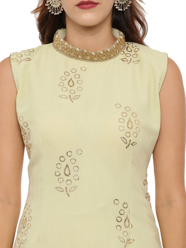 Neerus Green georgette sleeveless suit skirt set - back view
