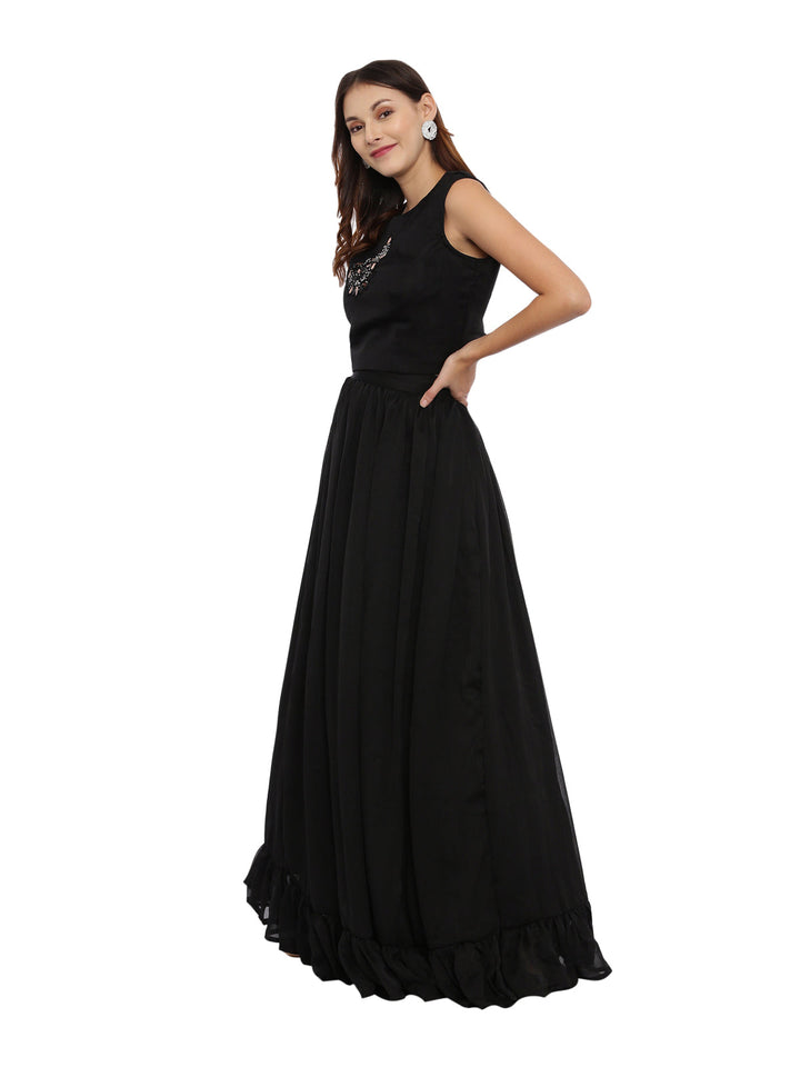Neerus Black embellished co-ord set top skirt jacket - detail view 2