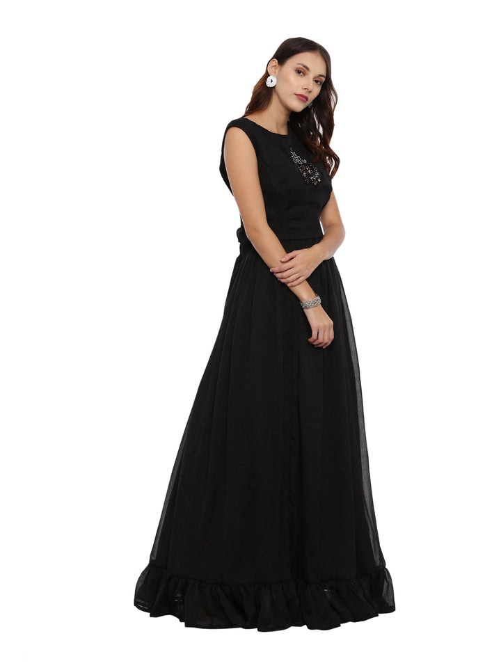Neerus Black embellished co-ord set top skirt jacket - side view